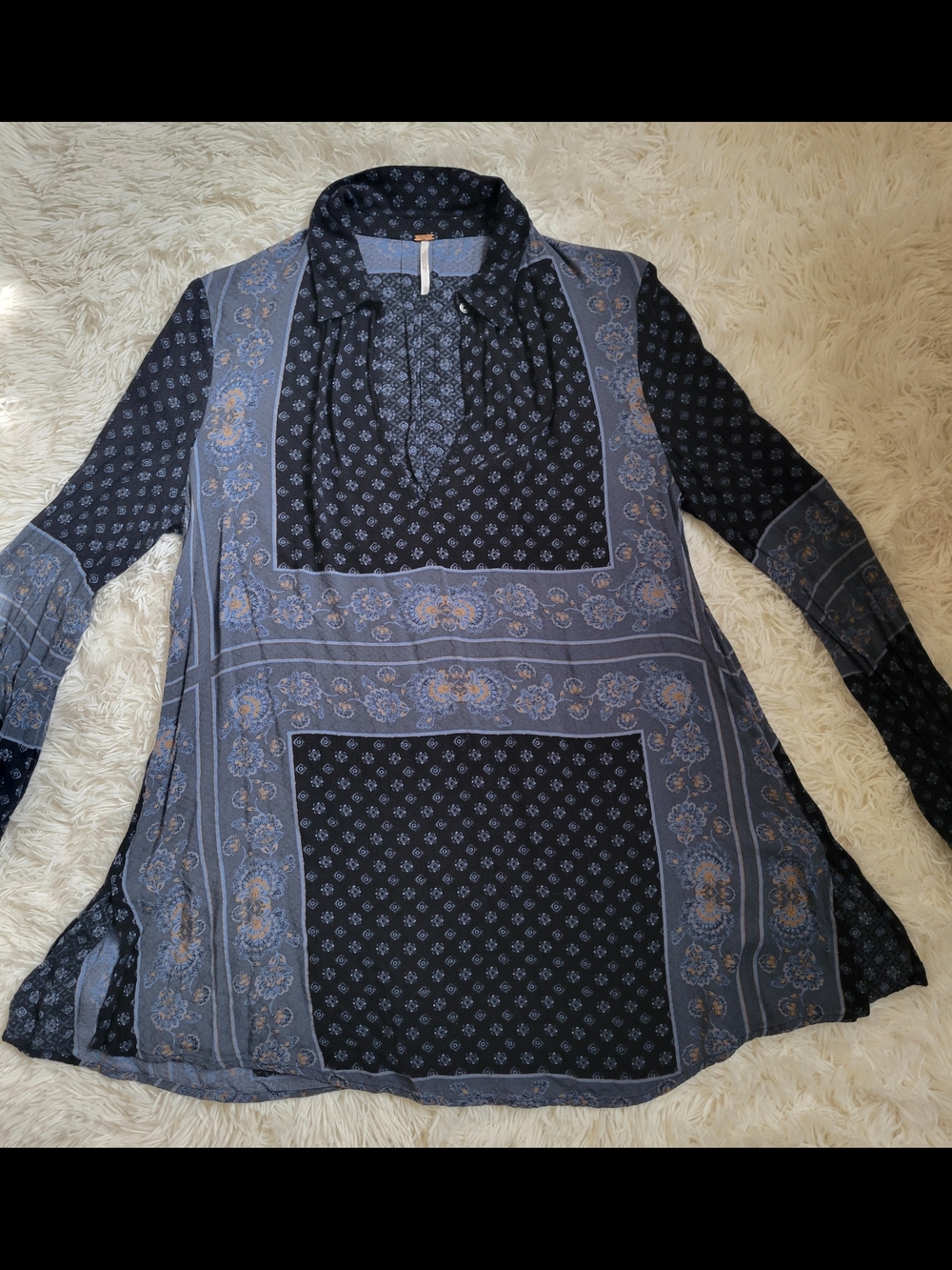 Free People Long Blue Tunic Dobby Times Onyz Combo Long Sleeve Tunic Size S